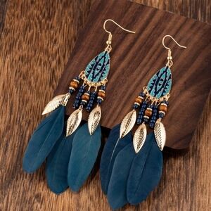 4 For $15💛Bohemian Blue Feather Earrings